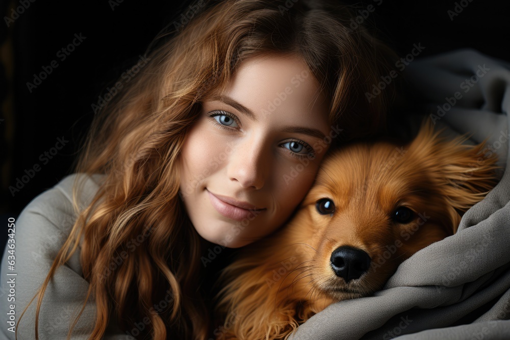 Person snuggled up with a pet on a comfortable couch  S - stock photography concepts