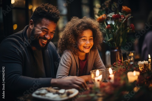 Family sharing stories and laughter around a dinner Table - stock photography concepts