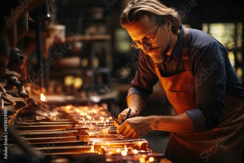 Glassblower manipulating molten glass - stock photography concepts © 4kclips