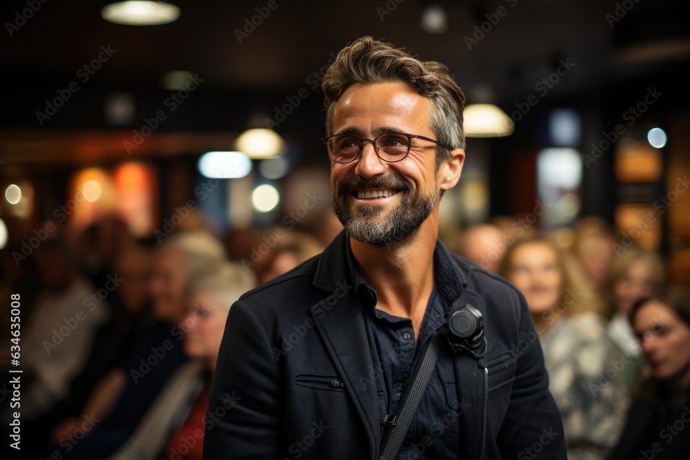 Fototapeta premium Man sharing a lifetime of experiences during a storytelling - stock photography concepts