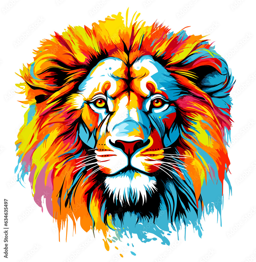 Portrait of evil and majestic lion in vector pop art style