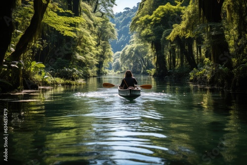 Person kayaking through a calm river - stock photography concepts © 4kclips