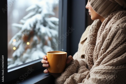 Person sipping a cup of hot cocoa - stock photography concepts