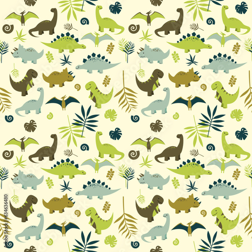 seamless pattern with cute dinosaur