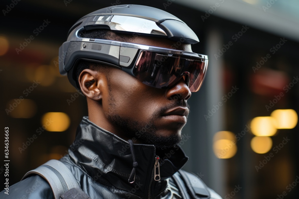 Person wearing augmented reality glasses - stock photography concepts Person wearing augmented reality glasses - stock photography concepts