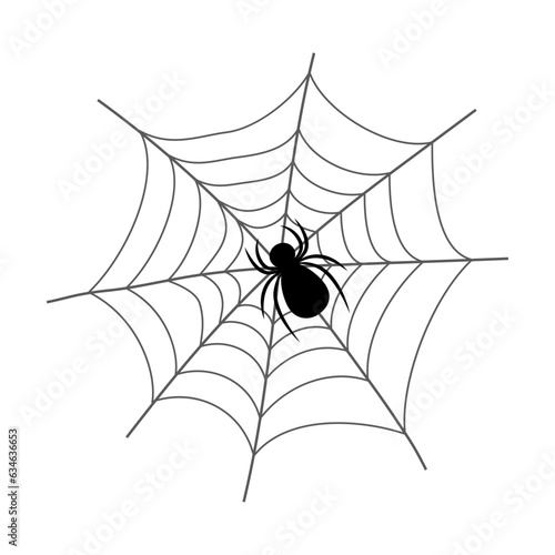 Black and white outline spider web icon on transparent and white background. Festive isolated doodle closeup element for halloween holiday design. Autumn vector illustration in flat style.