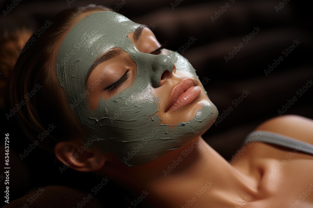 Woman enjoying a rejuvenating facial mask at a spa - stock photography concepts Woman enjoying a rejuvenating facial mask at a spa - stock photography concepts