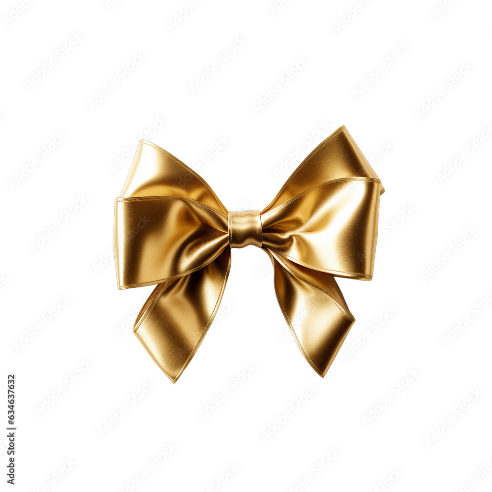 A perfect golden bow on a distinct transparent white background A perfect golden bow on a distinct transparent white background