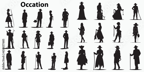 Silhouettes of people in different poses for occasion vector illustration