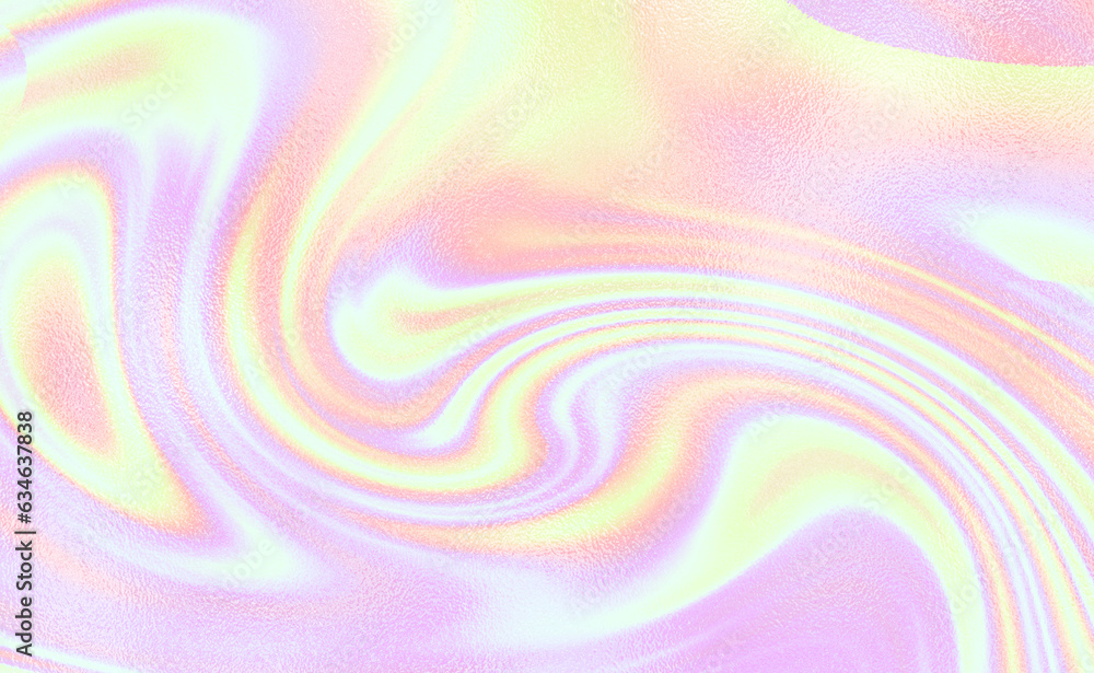 Obraz premium Holographic rainbow foil texture background. Iridescent gradient. Light pink and blue colors. Pastel color. Metal dreamy effect. Gentle surface. Delicate backdrop for design prints. Metallic pattern.