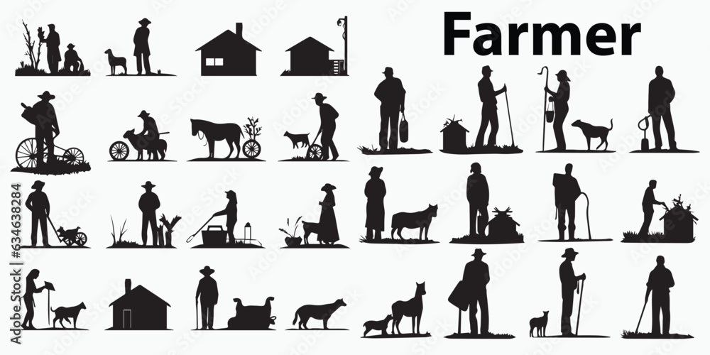 Set of silhouettes of Farmer in different poses vector illustration Set of silhouettes of Farmer in different poses vector illustration