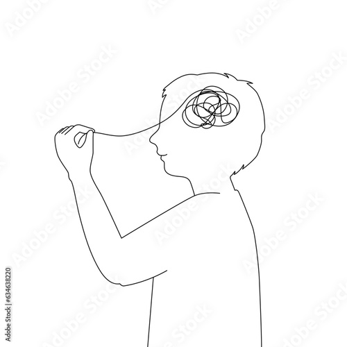 Outline of a child boy understanding and managing his stress or depress, mental health concept.	
