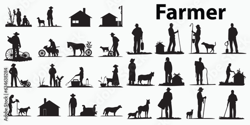 Set of silhouettes of Farmer in different poses vector illustration