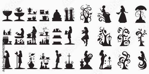 Set of silhouettes of people and Element vector illustration