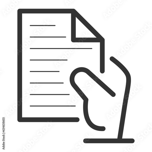 Sheet of Paper or Document in a Hand. Submission of Documents. Reading a Letter . Easily editable line art. Vector stock illustration.