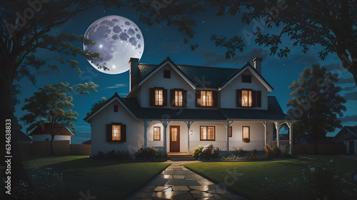 luxury home in the night with moon