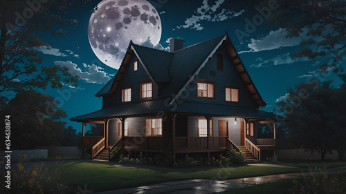 luxury home in the night with moon