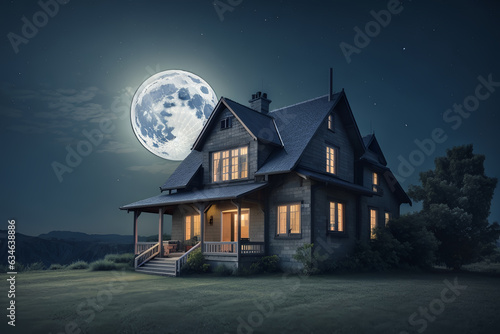 luxury home in the night with moon