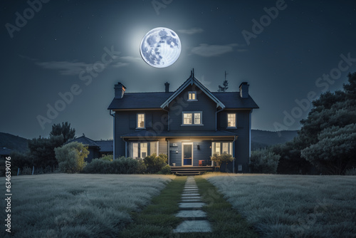 luxury home in the night with moon