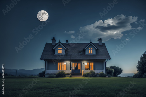 luxury home in the night with moon
