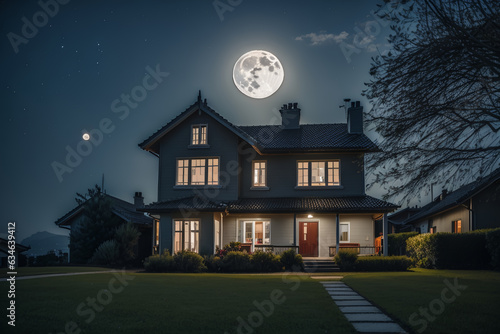 luxury home in the night with moon