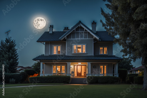 luxury home in the night with moon