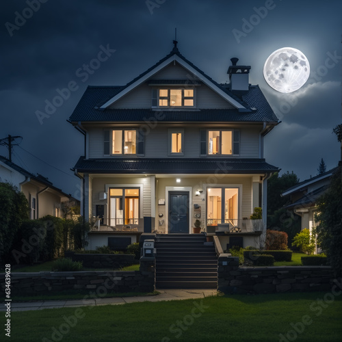 luxury home in the night with moon