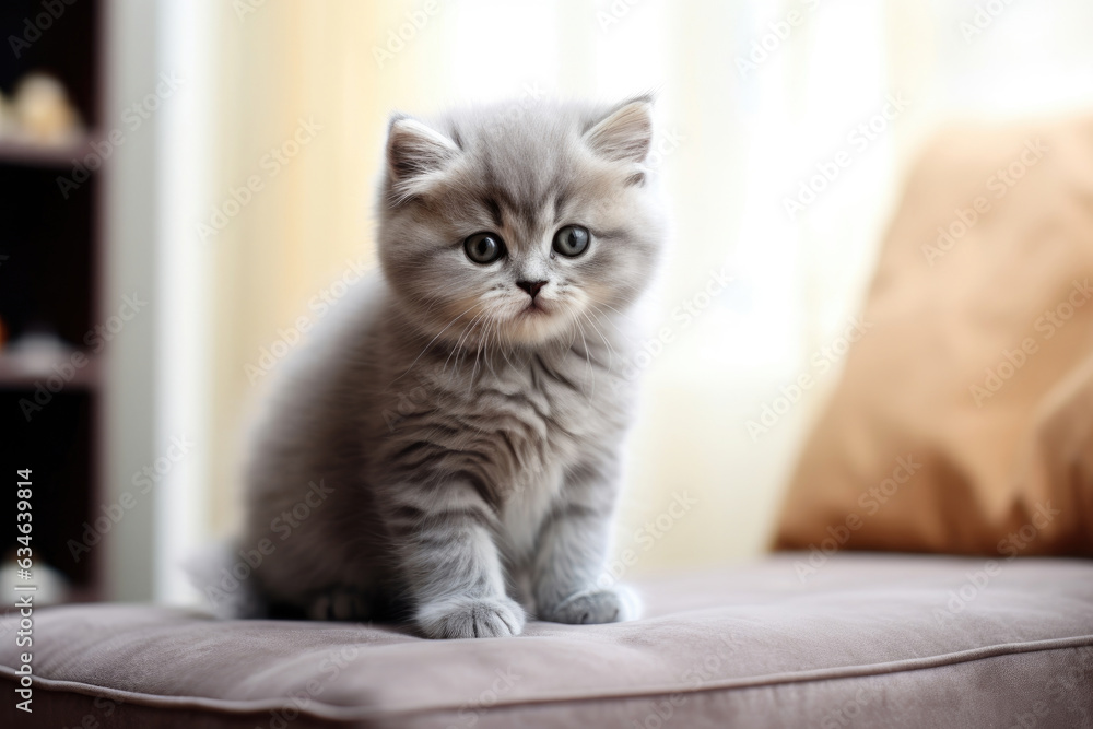 Grey kitten breed British shorthair cat Grey kitten breed British shorthair cat