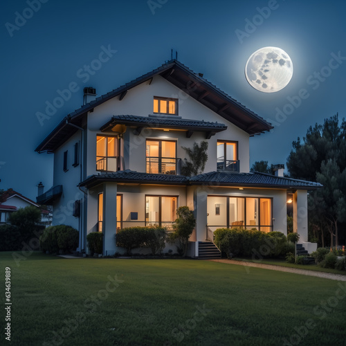 luxury home in the night with moon