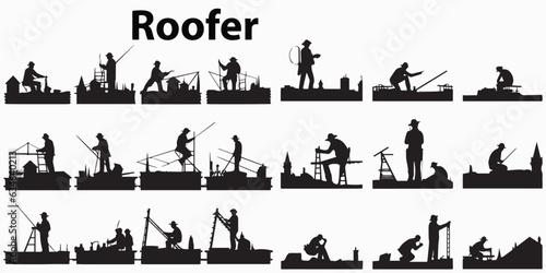 Silhouette Roofer people vector illustration