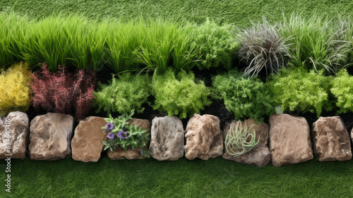 stylish, mud board, green, grass, ground, set, herbs, lawn