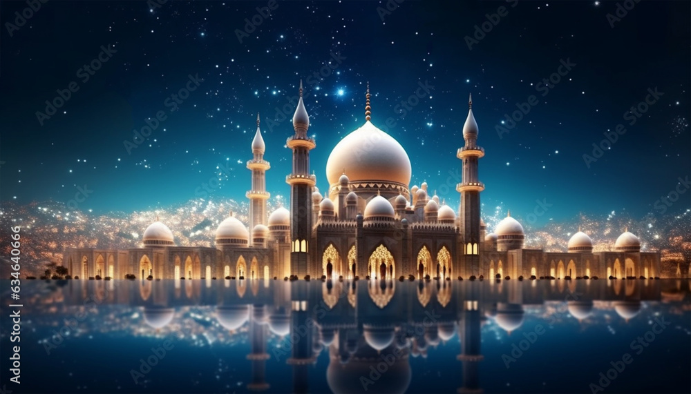 3D rendered Beautiful shining Islamic background with Islamic elements template - ai generative