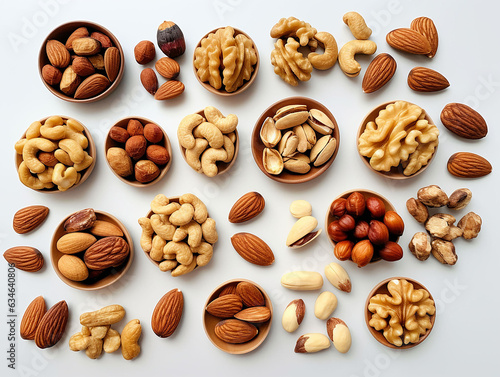 various dried fruits and nuts in plate and loose on light table in an orderly manner.