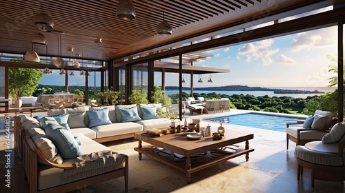 Luxury villa with terrace interior, amazing background