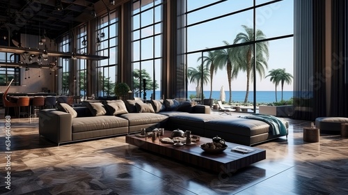 Luxury villa with terrace interior  amazing background