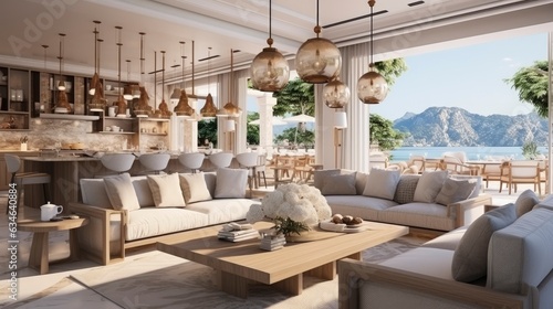 Luxury villa with terrace interior  amazing background