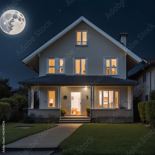 luxury home in the night with moon