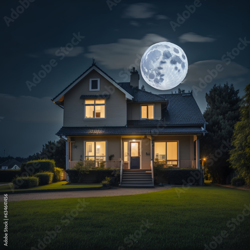 luxury home in the night with moon