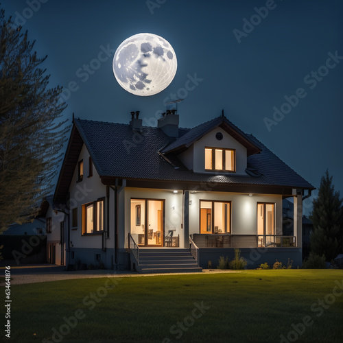 luxury home in the night with moon