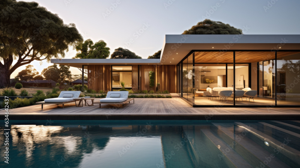 custom made wallpaper toronto digitalA beautiful, expensive, luxury villa with a large outdoor pool in the evening at sunset