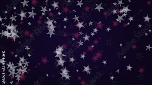 Vector Magical Glowing Background with Silver and Purple Falling Stars on Black. Christmass and New Year Poster. Glittery Confetti Frame. Sparkle Star Night Banner Design.