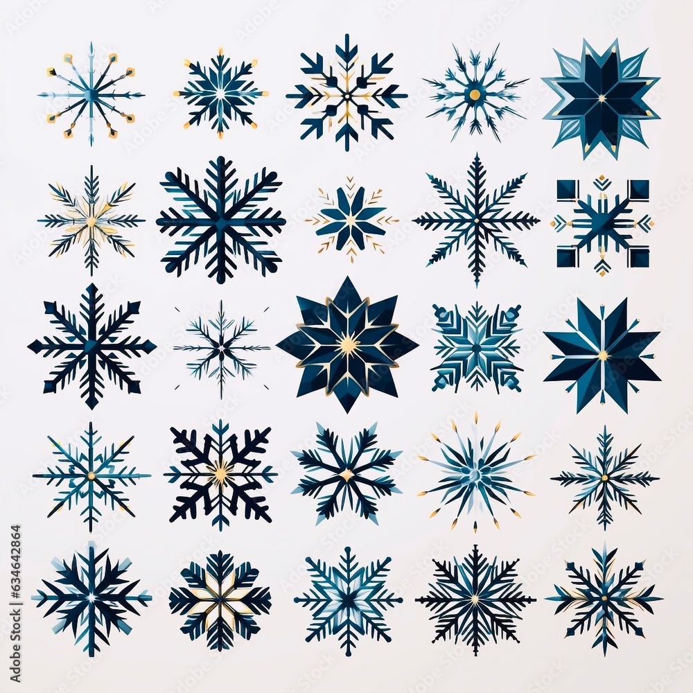 Fototapeta premium set of snowflakes vector, generative Ai 