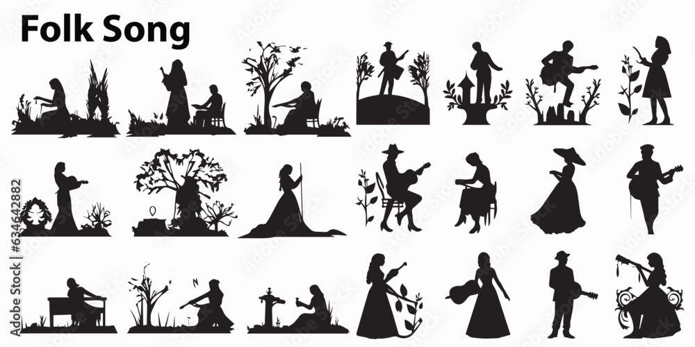 Silhouette Folk Song Singer vector illustration Silhouette Folk Song Singer vector illustration