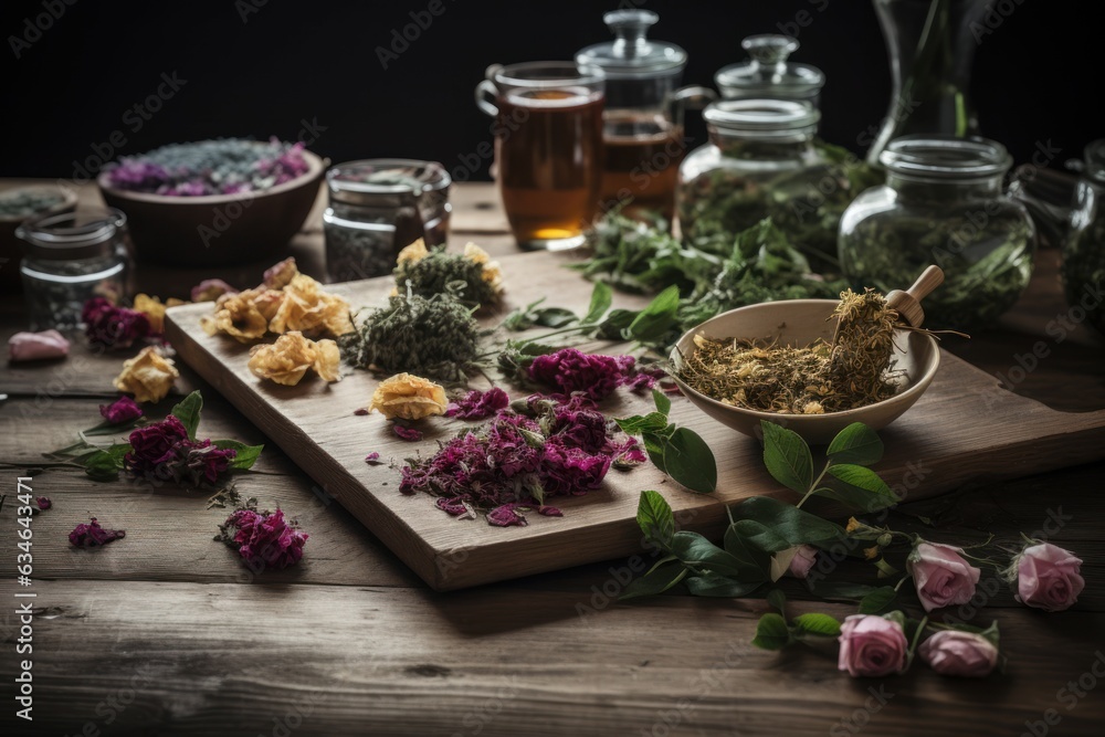 Tea ingredients table spices. Generate ai Tea ingredients table spices. Generate ai
