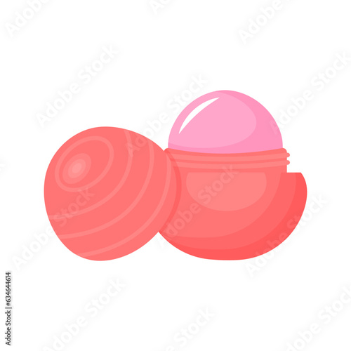 Pink round lip balm. Trendy teens millennial hygienic lipstick. Cheuglife. Fashion glamour icon.