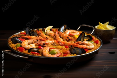 spanish paella on a dark background