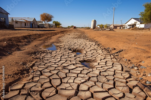 cracks in the ground from drought and lack of drinking water. 