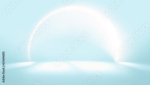 Fotografija Minimalistic abstract blurry light blue background for product presentation with a circular neon glow