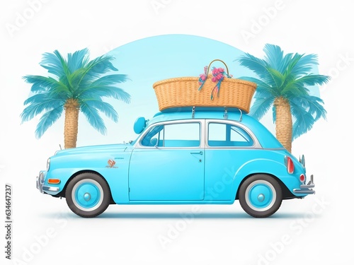 car on the beach, Summer vacation. Car travel concept. 3d rendering  © Pixel Wonders