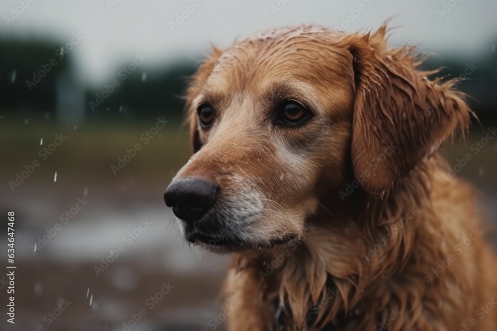 Wet dog portrait. Generate Ai